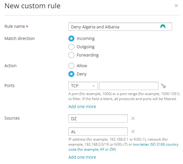 New Plesk Firewall rule
